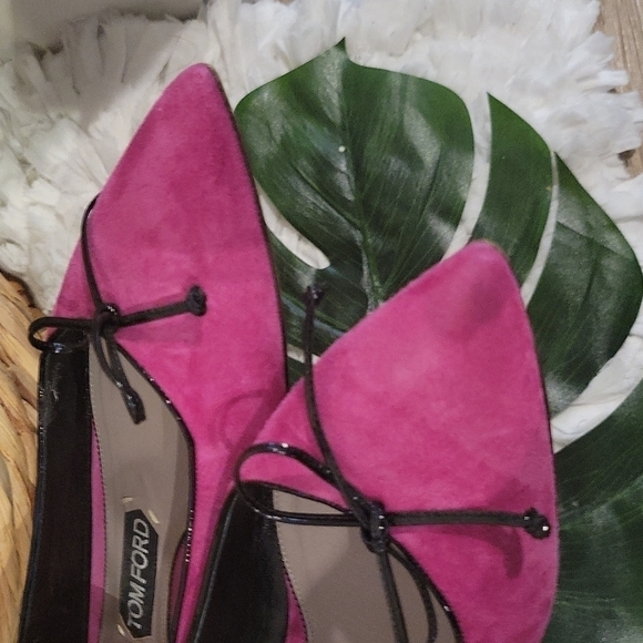 TOM FORD fushia pointy toe flats size 39 Preppy Academia Corpcore Ballerina Bow - Picture 2 of 9